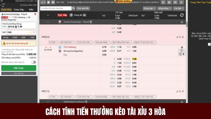 Cách tính tiền thưởng thắng được khi chơi o/u 3 trái